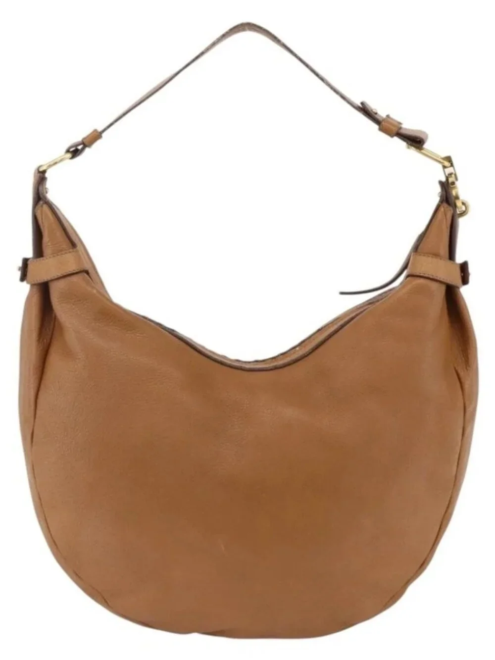 Salvatore Ferragamo Gancini Shoulder Bag Leather Brown Gold Auth gh1932